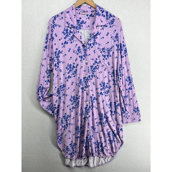 Lands' End Other - LANDS END Sleepshirt Womens M 10 12 Cooling Long Sleeve Floral Button Up Purple